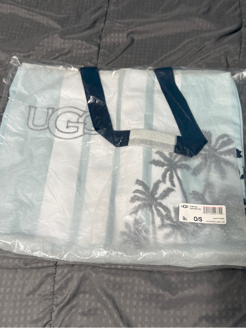 UGG Tote Bag Womens Large Palm Tree Beach Blue Striped Tropical New In Bag